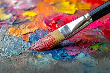 Obraz premium Colorful paint palette with a brush tip.