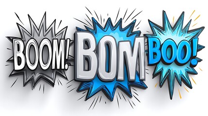 Obraz premium Dynamic Comic Book Boom Bom Boo Sound Effects 3D Illustration