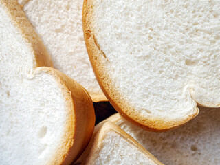 Close-up of freshly sliced ​​soft and fragrant bread with white bread,brown bread crust macro