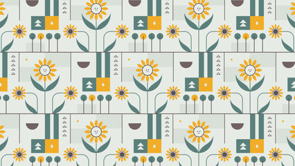 Design of a geometric sunflower pattern with different shapes.