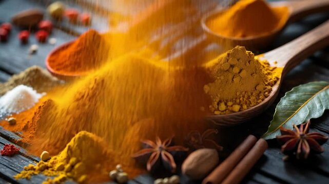 Background featuring spoons with assorted spices