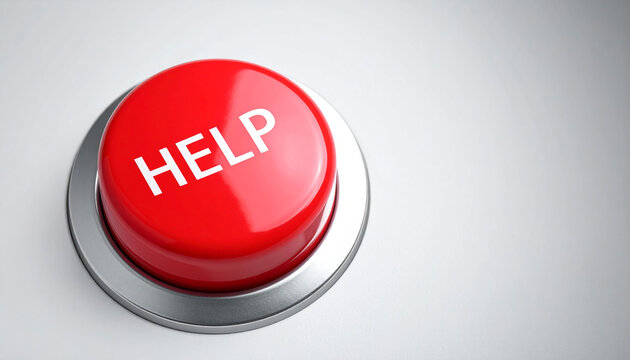 Glossy red button with word HELP. Assistance and support concept.