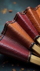 Close-up of leather fan with intricate stitching, textures, intricate details