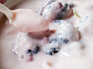 Macro texture of Tasty fruit yogurt background