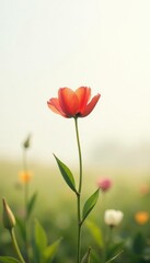 Fototapeta premium A single flower blooming in an empty field on a white background, serenity, serene