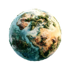 Fototapeta premium Planet Earth covered in biome textures (forest, ocean, desert), isolated on Transparent background.