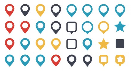 Collection of Colorful Location Markers and Star Icons