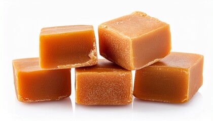stacked sweet organic jaggery cubes isolated