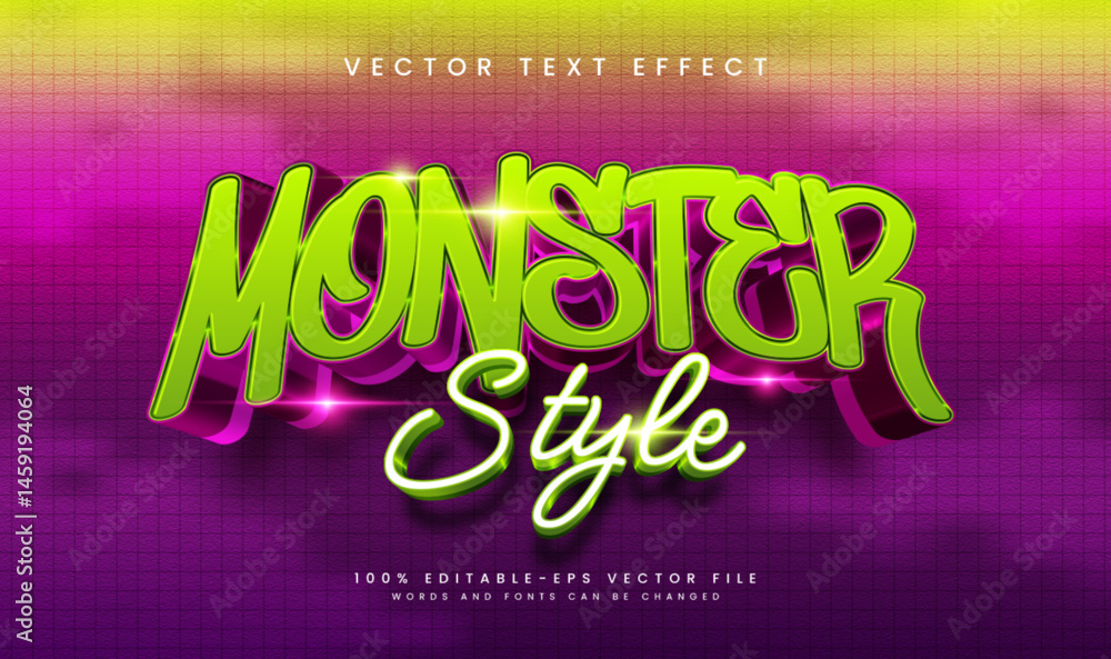 Poster monster 3d text effect vector graphic in vibrant colors. perfect for design projects.