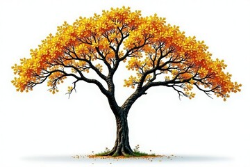 Branches stretched outwards from a single trunk isolated on white background, nature photography, branch