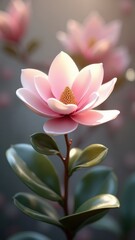 Fototapeta premium Pink lotus flower blossom with yellow center