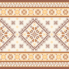  Geometric pixel art pattern. Abstract pixel art geometric pattern design for fabric, carpet, tile, clothing, embroidery, needlepoint and background. Vector pixel art seamless motif Native American 