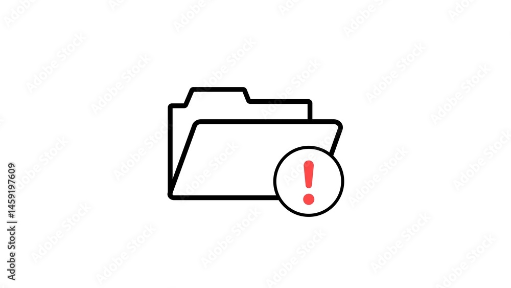 Poster folder icon with warning sign illustrating information error or important notice in a simple minimal