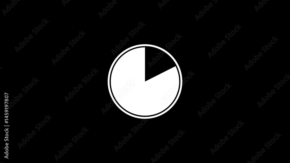 Aufkleber simple white pie chart icon indicating approximately 75 percent completion against a black backgroun