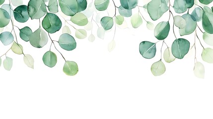 Watercolor Eucalyptus Leaves Border Greenery Botanical Illustration Elegant Nature Design