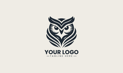 Fototapeta premium Silhouette of wise owl face showing focused expression in clean vector logo illustration design