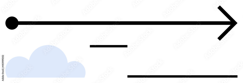 Poster black arrow with a dotted start, extending through a thin line structure above a light blue cloud. i