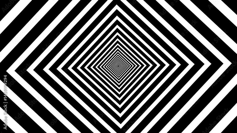 Poster abstract geometric illusion with concentric rhombus shapes creates a tunneling effect in black and w
