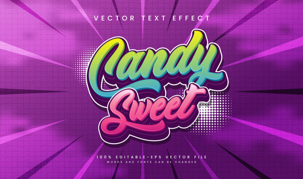 Editable vector text effect with a candy sweet theme.  Vibrant colors and comic book style.