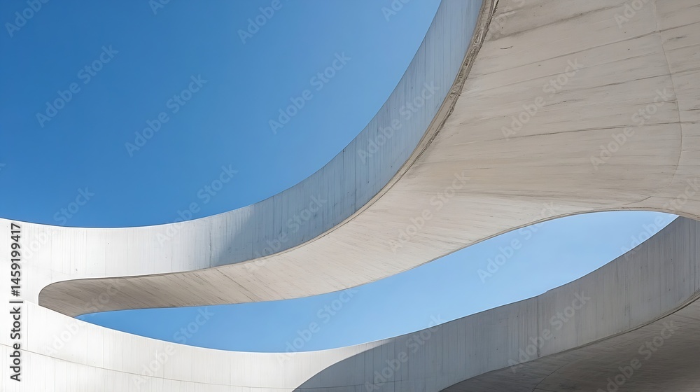 Poster abstract architectural curves of white concrete against a vibrant blue sky, showcasing modern design