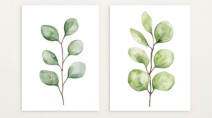 Watercolor Eucalyptus Leaves Prints Botanical Wall Art Set Greenery Decor Modern Minimalist Home