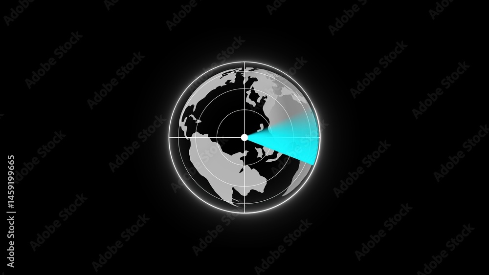 Poster global radar concept showing scanning technology and international coverage over a black background 