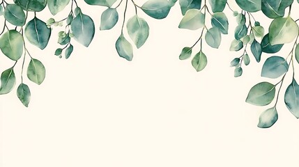 Watercolor Eucalyptus Greenery Frame Botanical Illustration Wedding Invitation Design Elegant Green