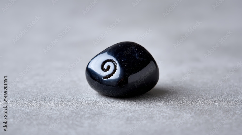 Aufkleber close-up view of a smooth obsidian stone carving featuring a swirling spiral