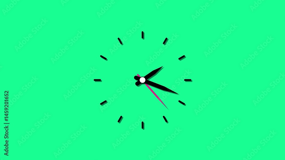 Poster abstract green clock with minimalist design showing the passage of time featuring black hands and si