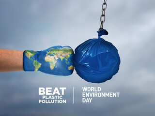 #BeatPlasticPollution, World Environment day concept 2025 3d tree background.