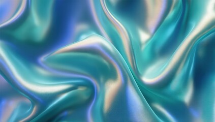 Obraz premium Shimmering turquoise silk fabric with smooth, glossy folds and an iridescent, luxurious texture.