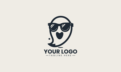 Cartoon ghost character wearing stylish dark sunglasses with open mouth in vector logo design