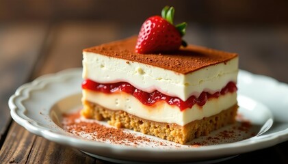 Close-up view of a single serving tiramisu, showing texture , espresso, dessert photography