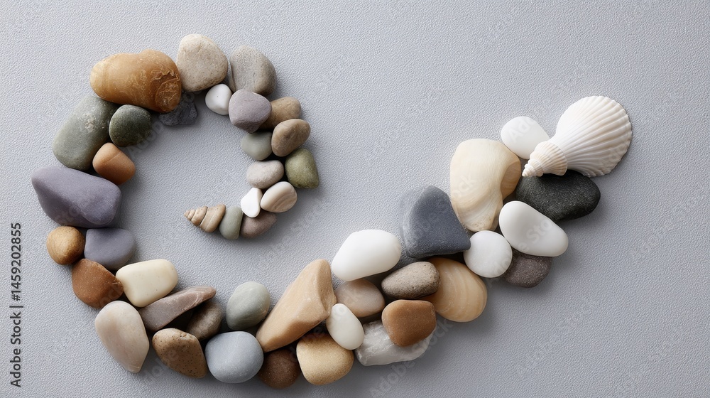 Aufkleber close-up of a circular stone mosaic featuring varied earthy tones, intricately arranged in a spiral 