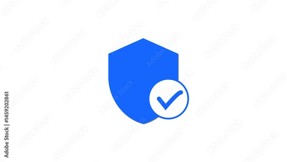 Poster blue shield icon with a check mark signifies protection and security concept for digital content web