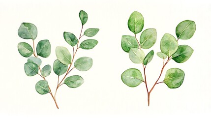 Obraz premium Watercolor Eucalyptus Branches Greenery Sprigs Botanical Illustration Floral Design Elements