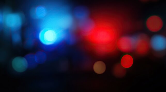 Vector illustration of blurred police lights in a flat design with dark blue and red colors. Blurred background and details adding an abstract and dynamic feel to the visual.