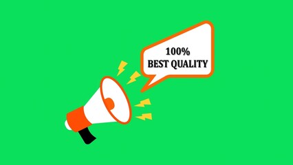Announcing 100 percent best quality with a stylized loudspeaker on a vibrant green background vector illustration for promotional advertising and excellent products.