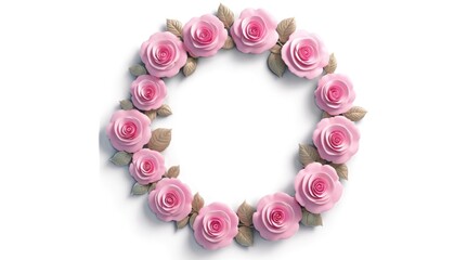 Obraz premium Pink roses arranged in a circle on white background, symbolizing unity and grace ideal for skincare, wellness, or romantic event branding.