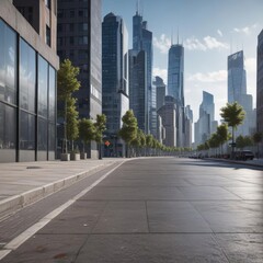 Modern city skyline backdrop, sidewalk poster mockup, skyline, promotional