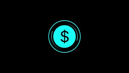 A minimalist teal dollar sign icon within a circular outline against a stark black background representing financial concepts and monetary value.
