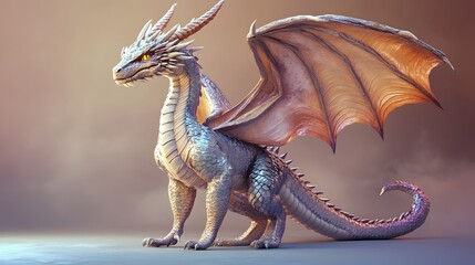Digitally rendered fantasy dragon with magnificent wings.