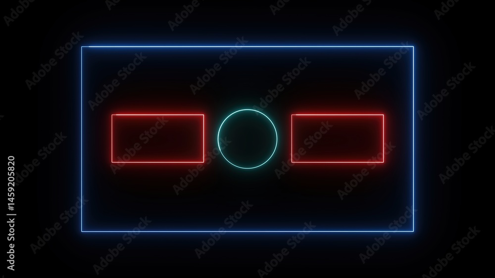 Poster abstract neon glowing animation end screen design with colorful geometric shapes and a dark backgrou