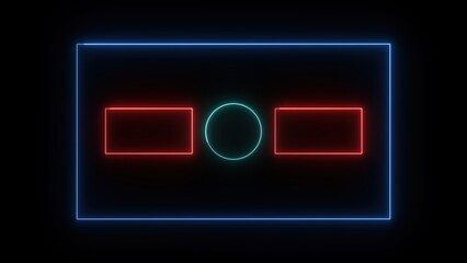 Abstract neon glowing animation end screen design with colorful geometric shapes and a dark background for modern digital content