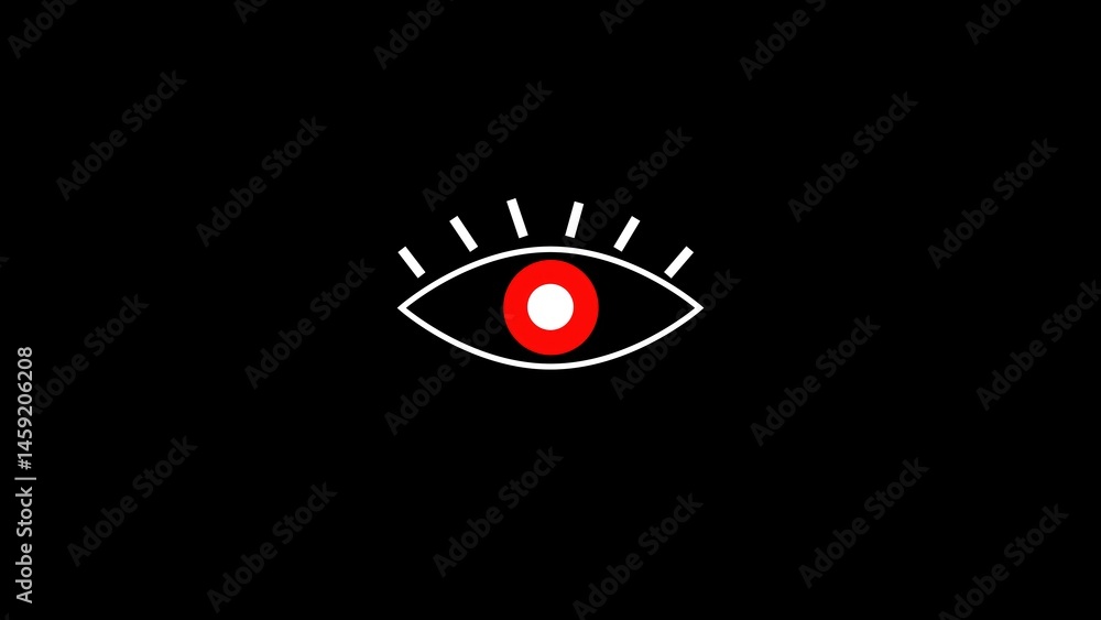 Poster minimalist eye graphic on black background representing observation and vigilance in a modern and ab