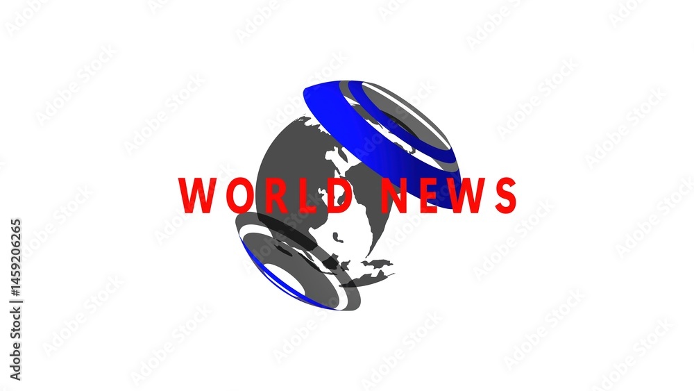 Poster modern world news concept with a stylized globe design and red typography representing global inform