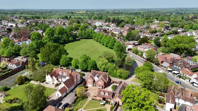 Writtle Village Essex UK drone,aerial village green