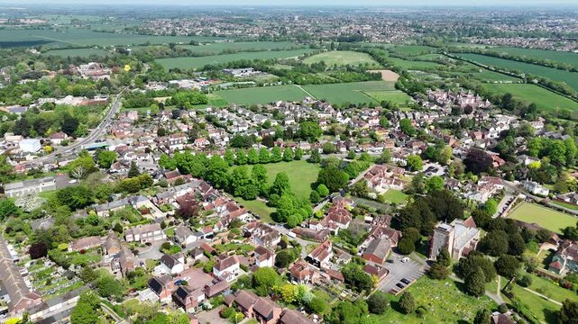 Writtle Village Essex UK establishing aerial shot