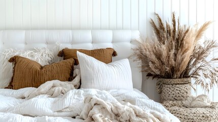 Soft, comfortable bedroom interior design with warm tones.