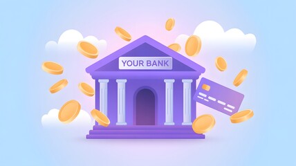 Banking growth action financial institution digital illustration cloudy environment front view financial literacy concept